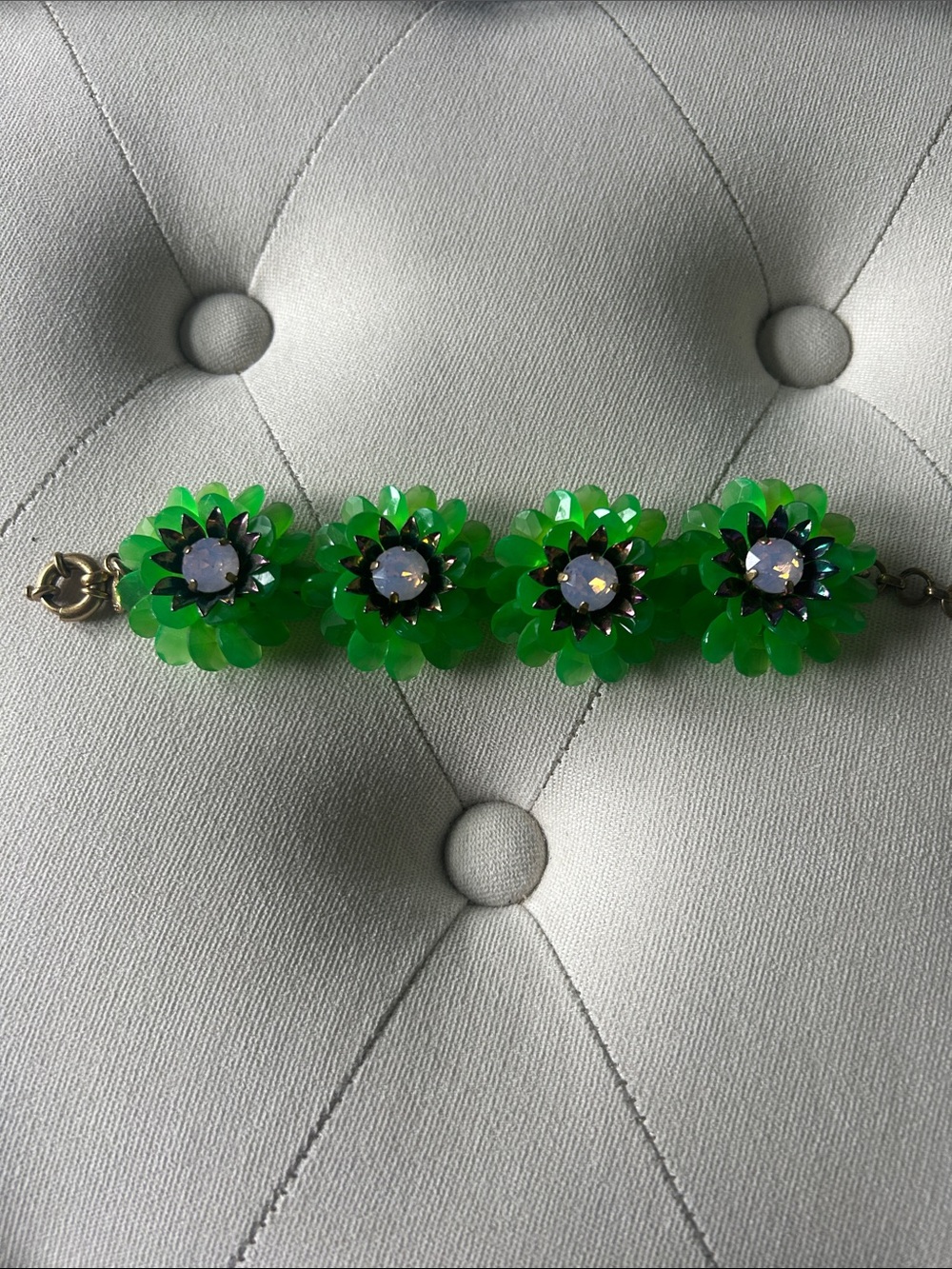 JCrew Green Floral Crystal Statement Bracelet